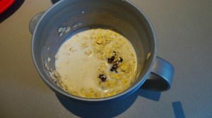 Add your milk, stir, cover and nuke.