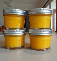 Lemon Butter in tiny quilted jelly jars...