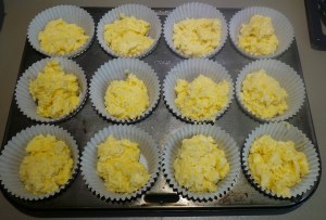 Fill the bottom of your muffin cups.