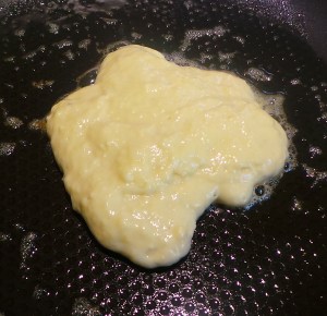 Dollop your batter into the pan.