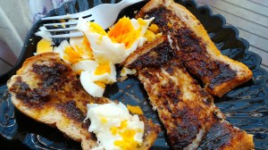 Breakfast: Boiled egg and Vegemite toast fingers.