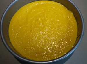 Fill a lined springform tin with your cake batter.