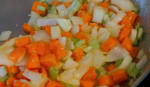 Start by sauteeing the trinity.