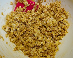 Add the wet to the dry. Stir.