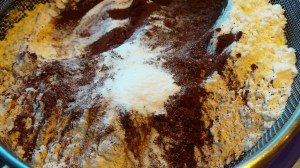 Sift together the flour, cocoa and baking powder.