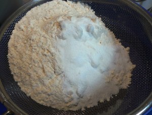Sift together the flour and baking powder.