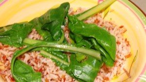 Red and White Rice and Silver-beet.