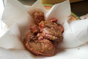 The browned beef, resting.