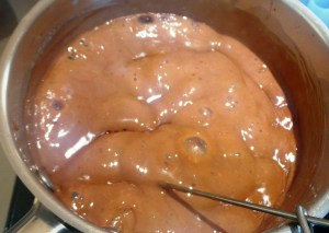 The thickened mixture through a steam soft focus.