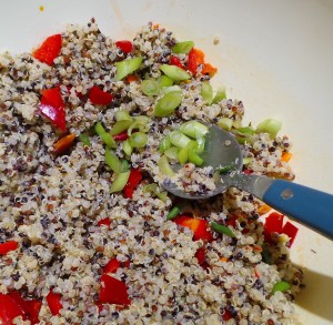 Confetti-like capsicum and scallions